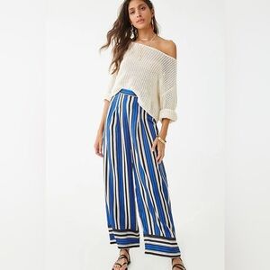 Forever 21 Large striped black/blue/white high rise pants